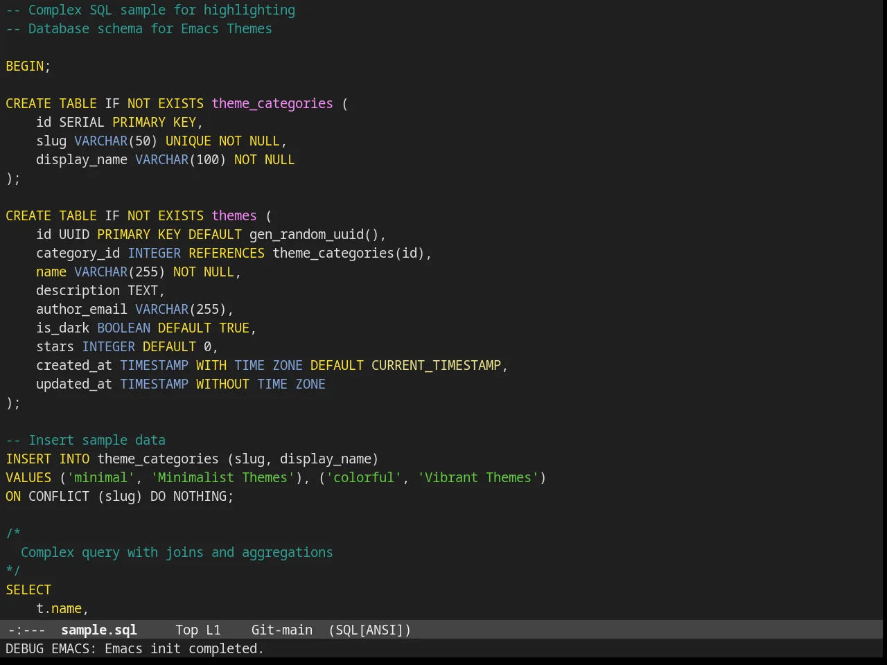 Lush Theme in sql-mode