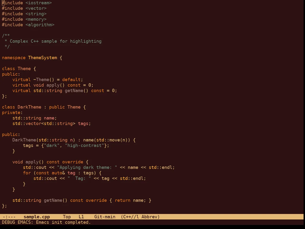 Marron Gold Theme in c++-mode