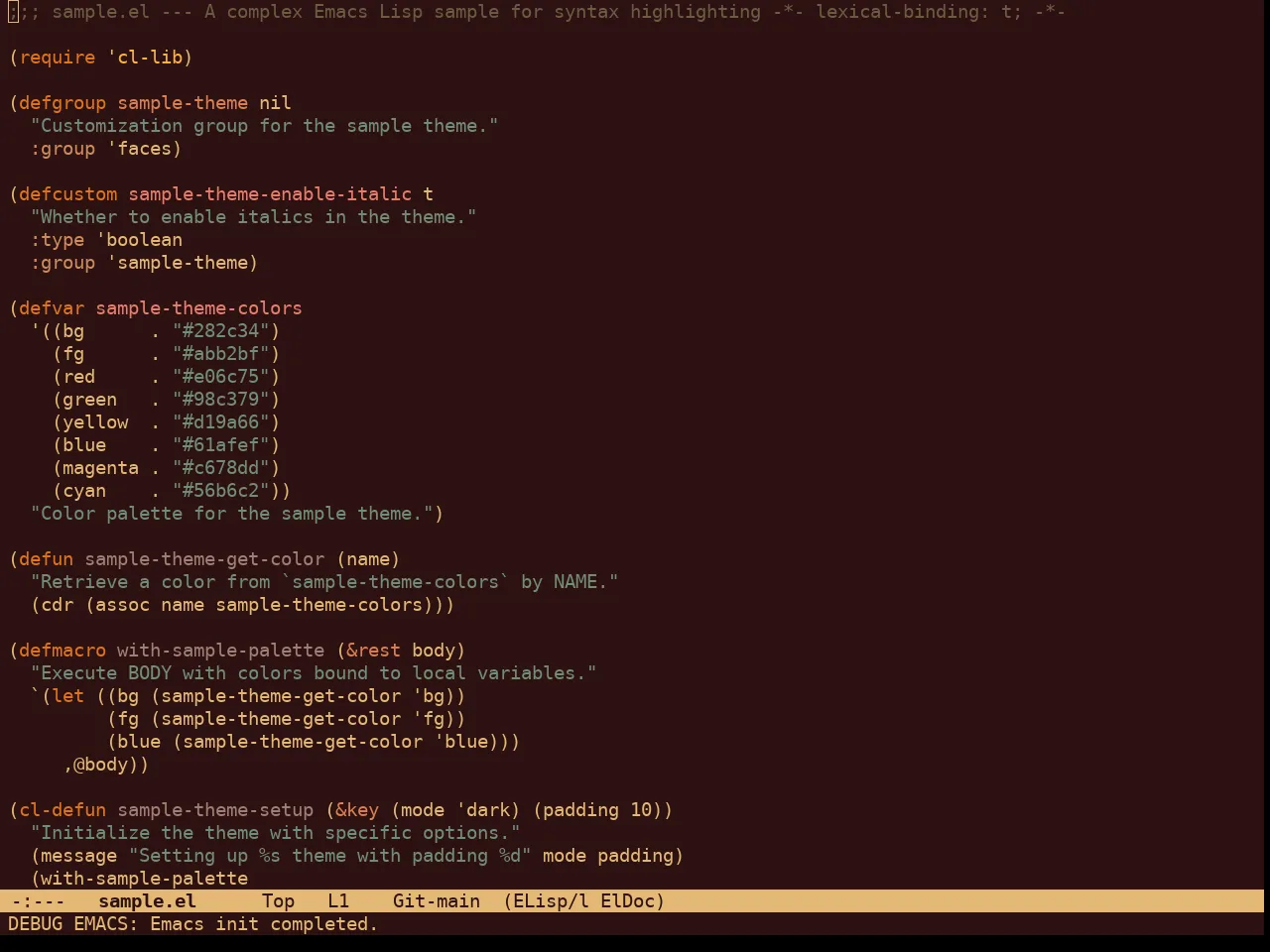Marron Gold Theme in emacs-lisp-mode