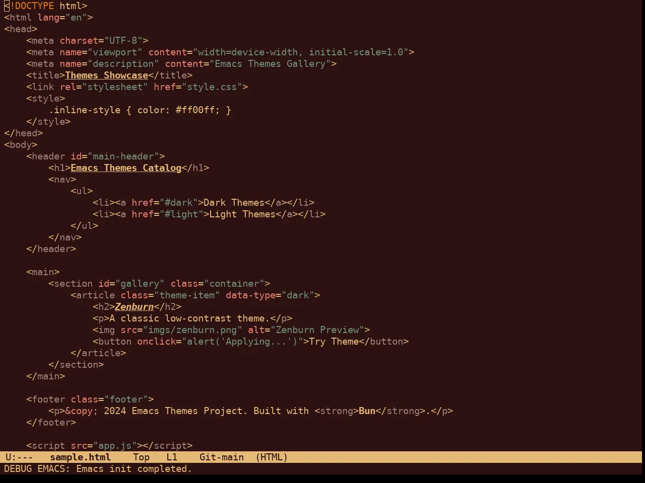 Marron Gold Theme in html-mode