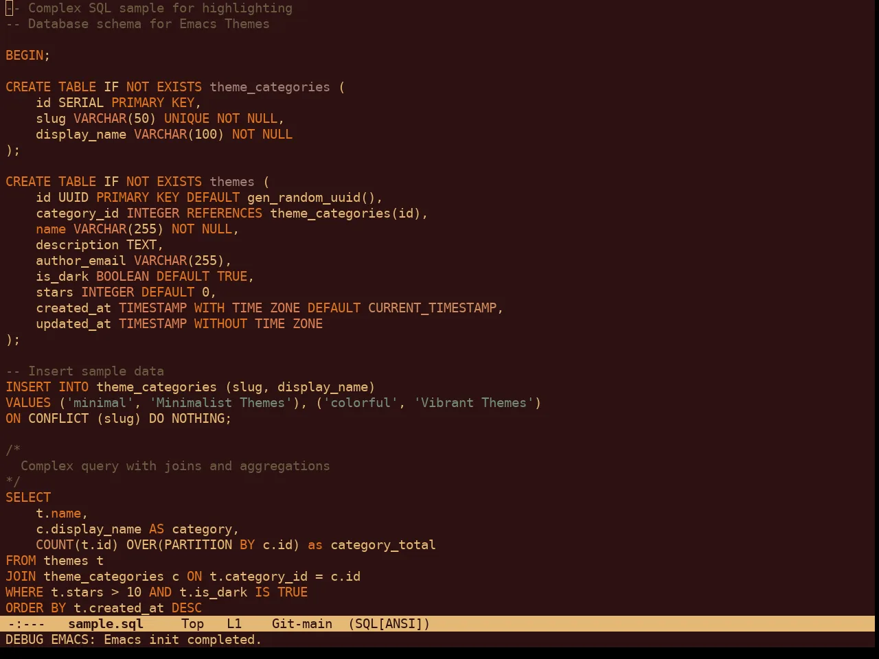 Marron Gold Theme in sql-mode