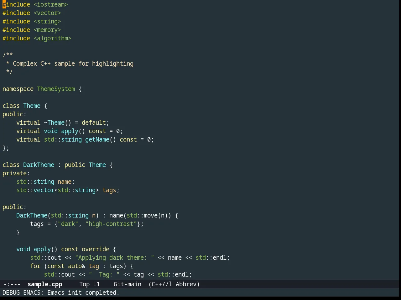 Material Theme in c++-mode