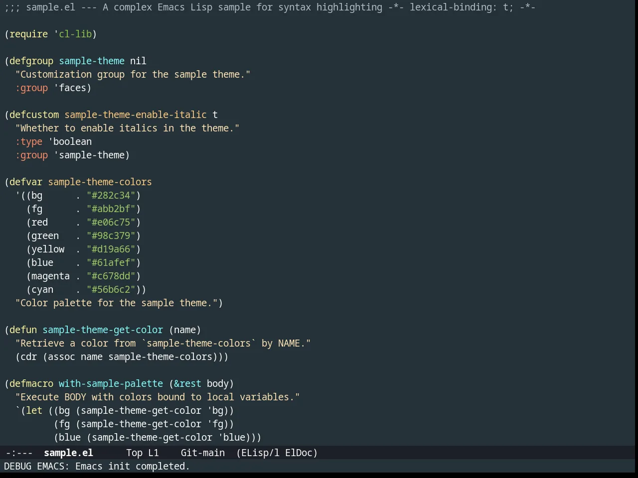 Material Theme in emacs-lisp-mode