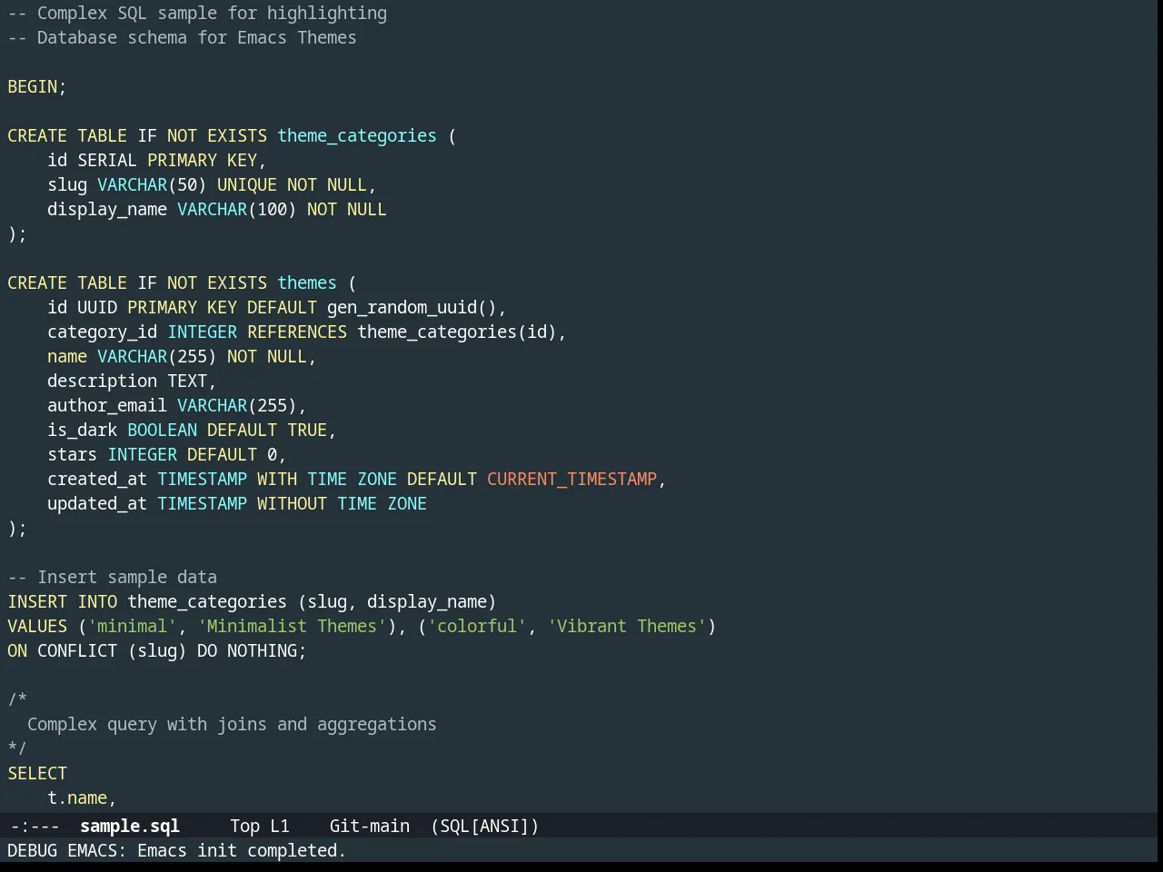 Material Theme in sql-mode