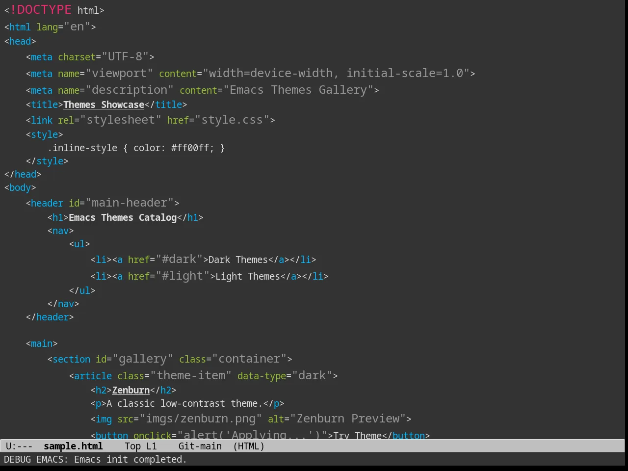 Melancholy Theme in html-mode