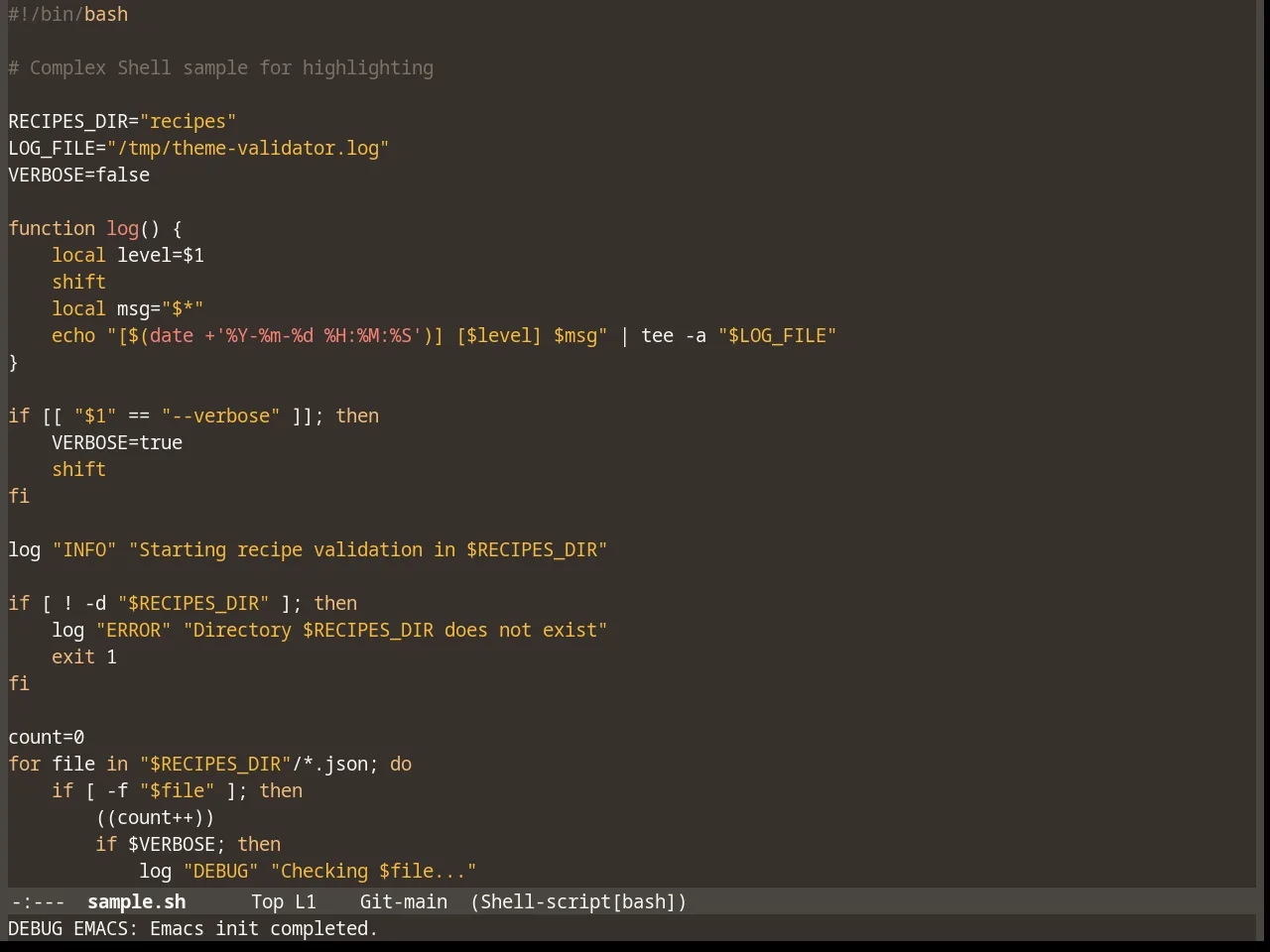Mellow Theme in sh-mode