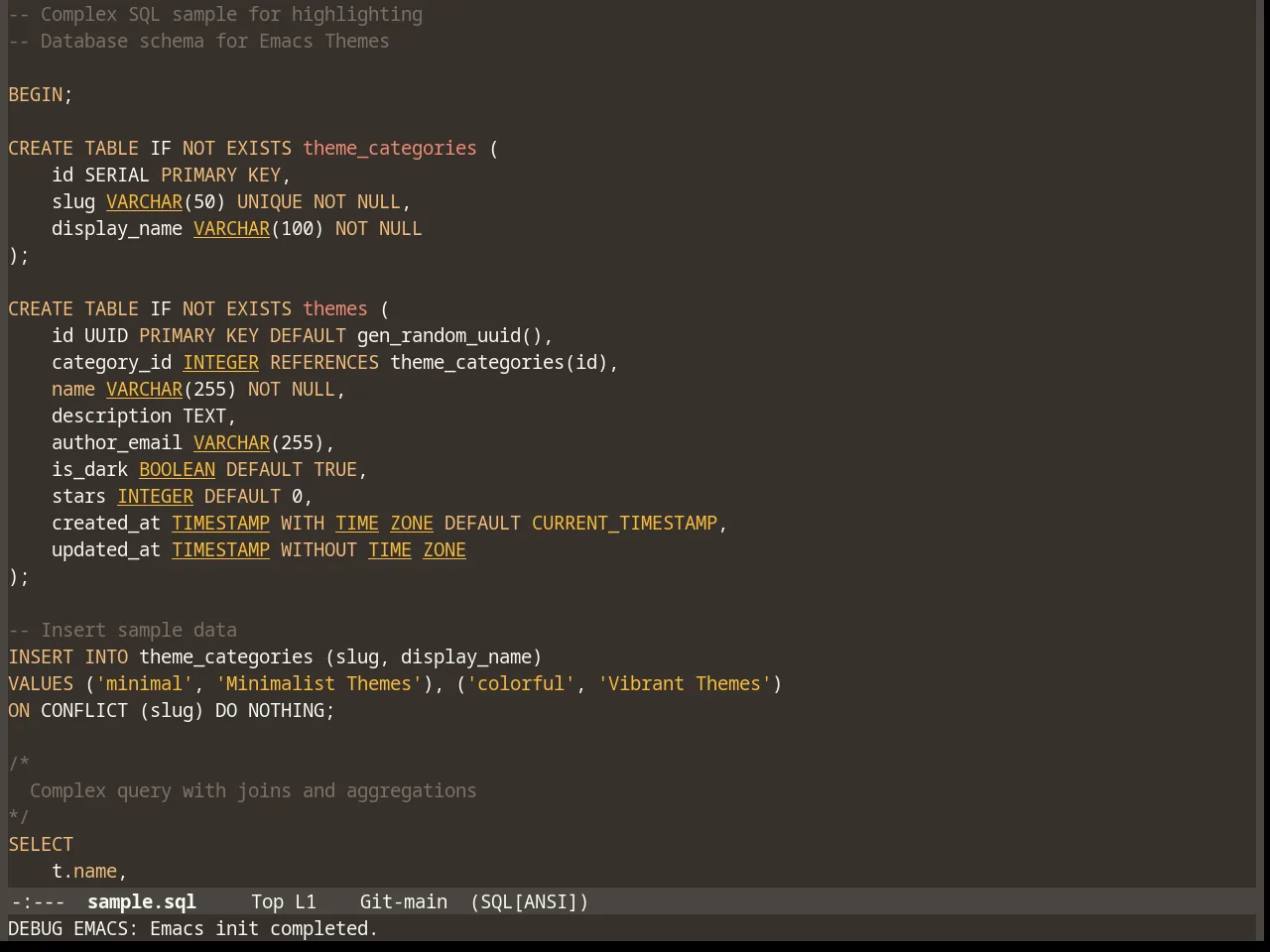 Mellow Theme in sql-mode