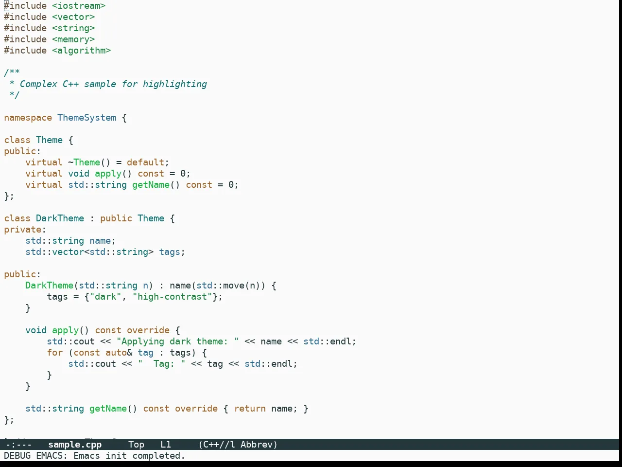 Metropolis Light Theme in c++-mode