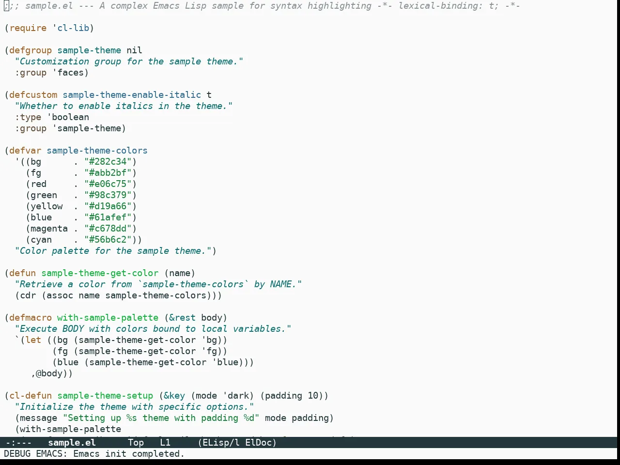 Metropolis Light Theme in emacs-lisp-mode