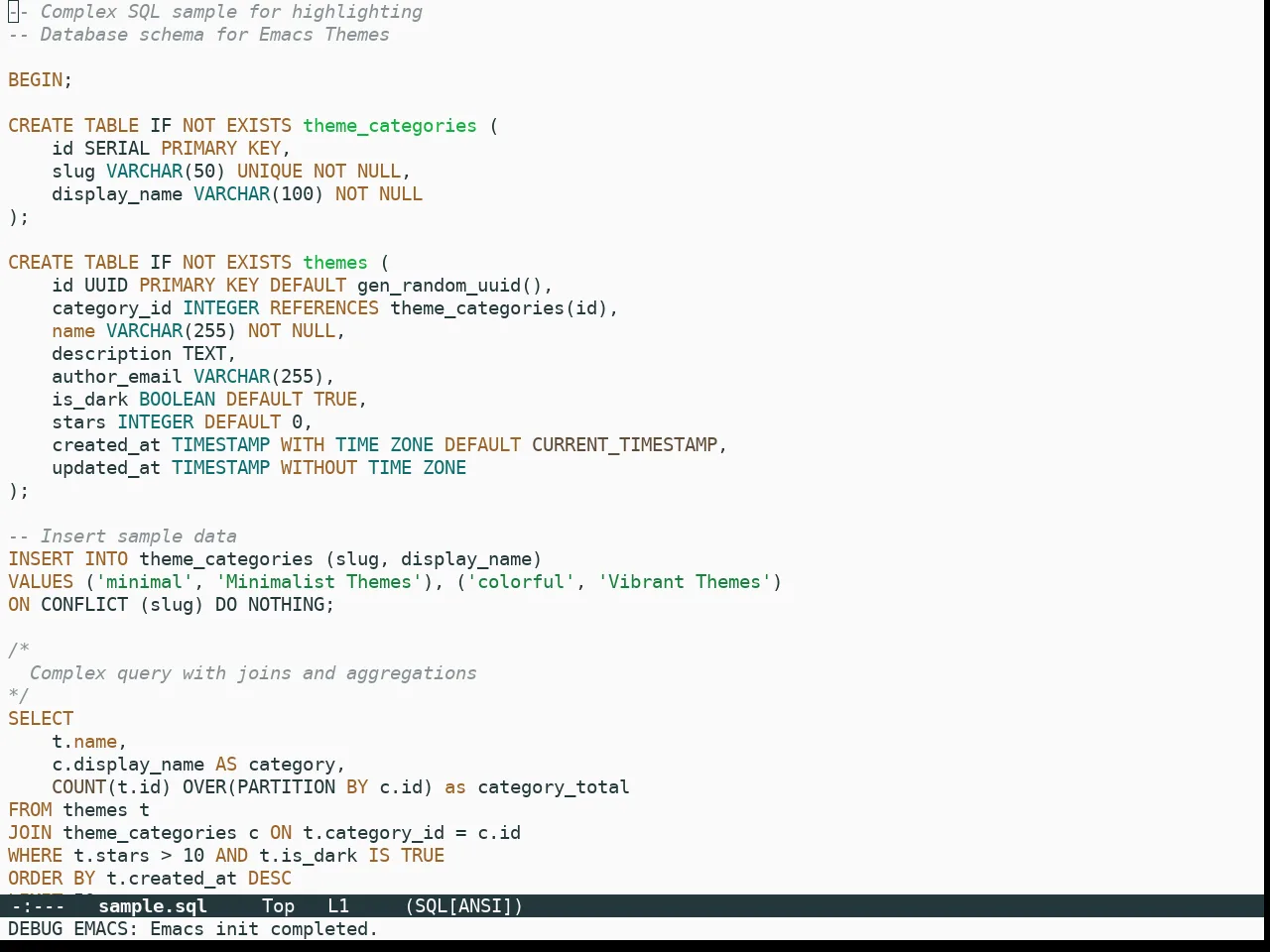 Metropolis Light Theme in sql-mode