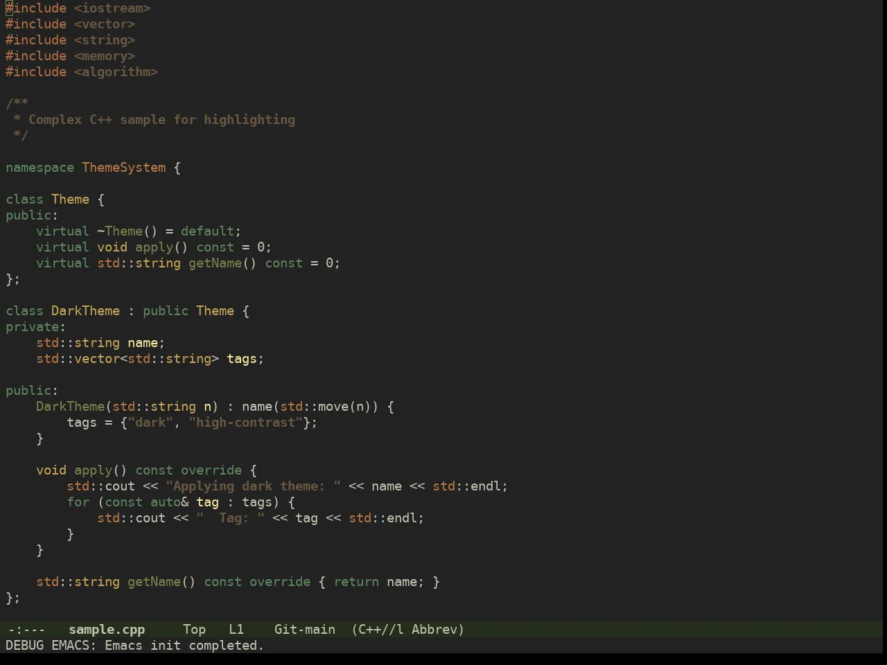 Miasma Theme in c++-mode