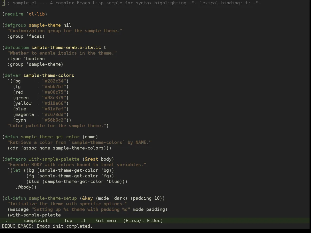Miasma Theme in emacs-lisp-mode