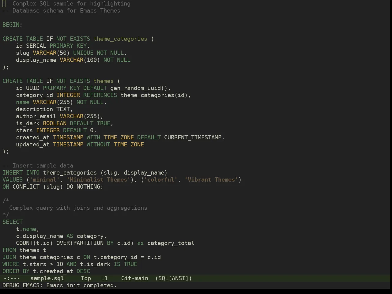 Miasma Theme in sql-mode