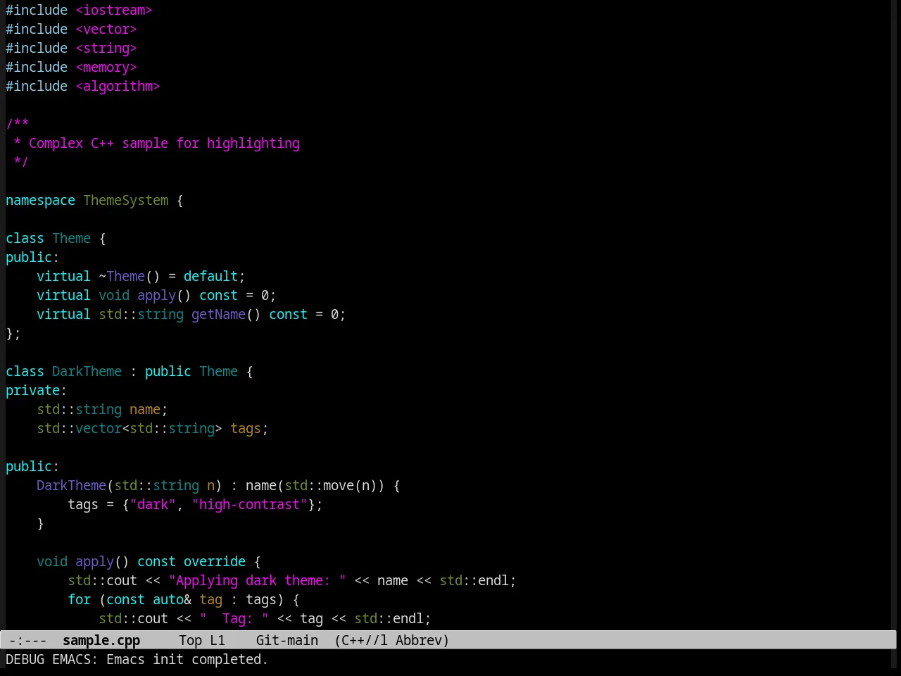 Midnight Theme in c++-mode