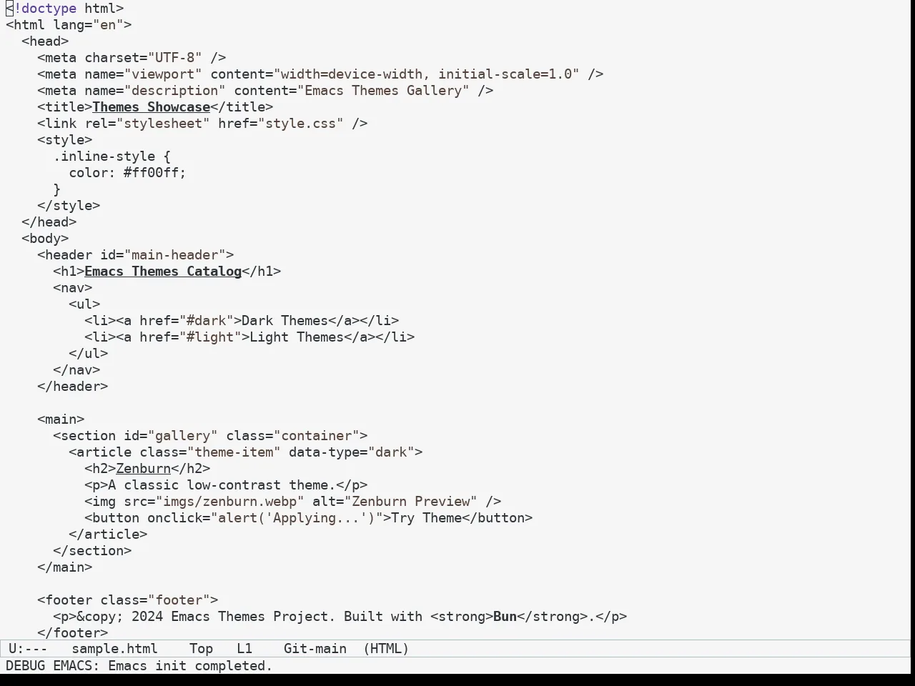 Mindre Theme in html-mode