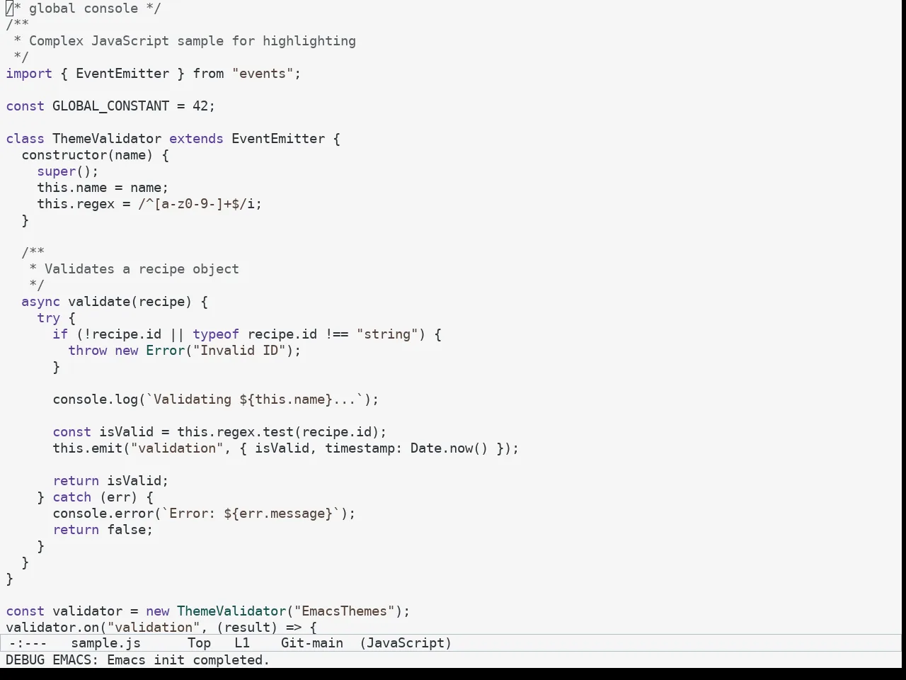 Mindre Theme in javascript-mode