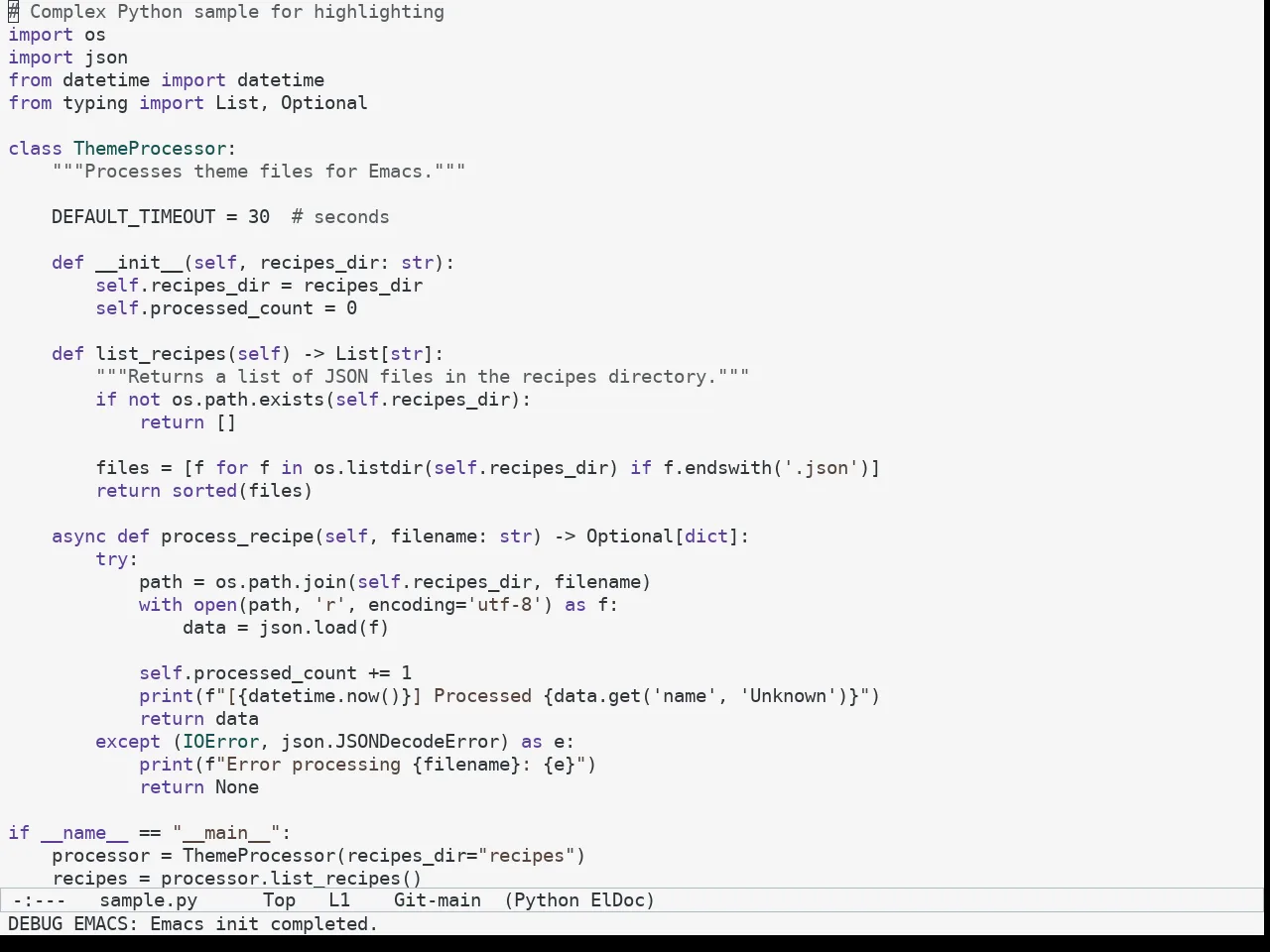 Mindre Theme in python-mode