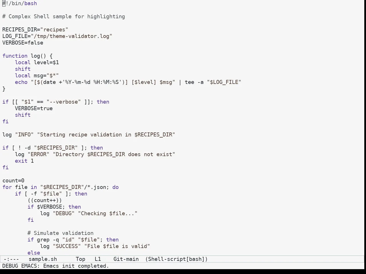 Mindre Theme in sh-mode