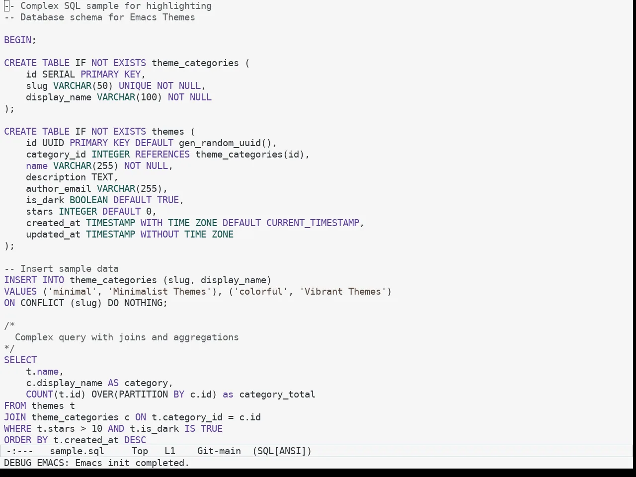 Mindre Theme in sql-mode