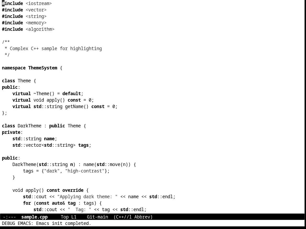 Minimal Light Theme in c++-mode