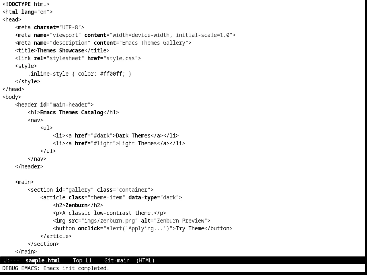 Minimal Light Theme in html-mode