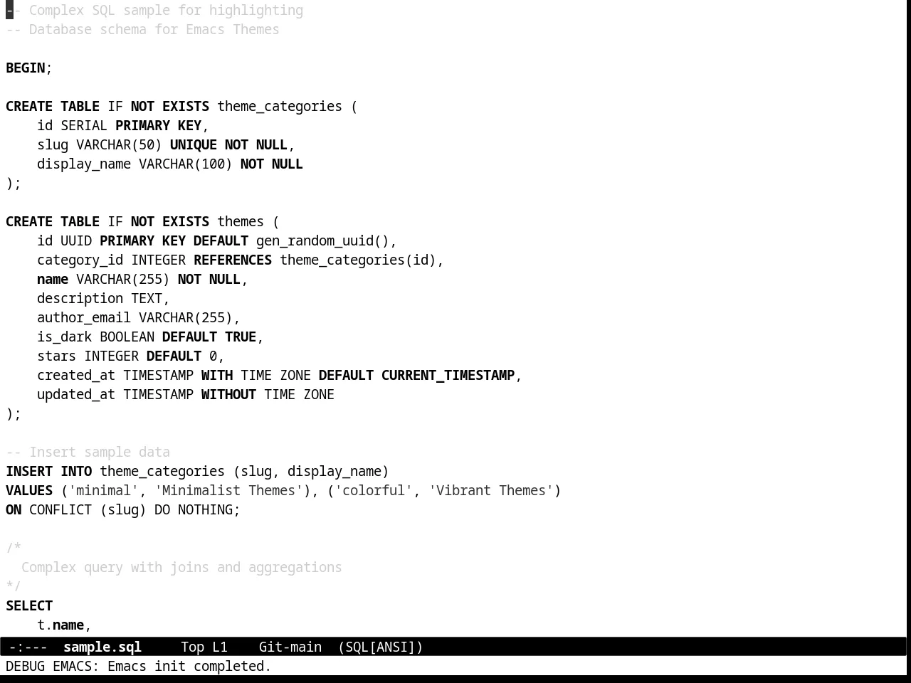 Minimal Light Theme in sql-mode