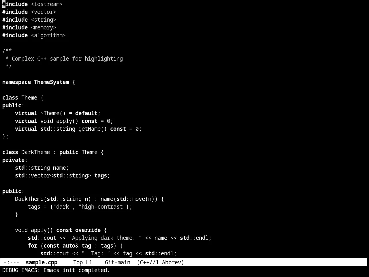 Minimal Theme in c++-mode