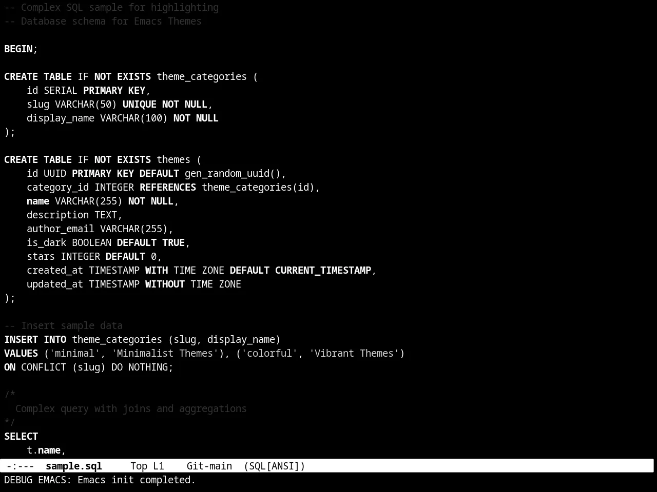 Minimal Theme in sql-mode