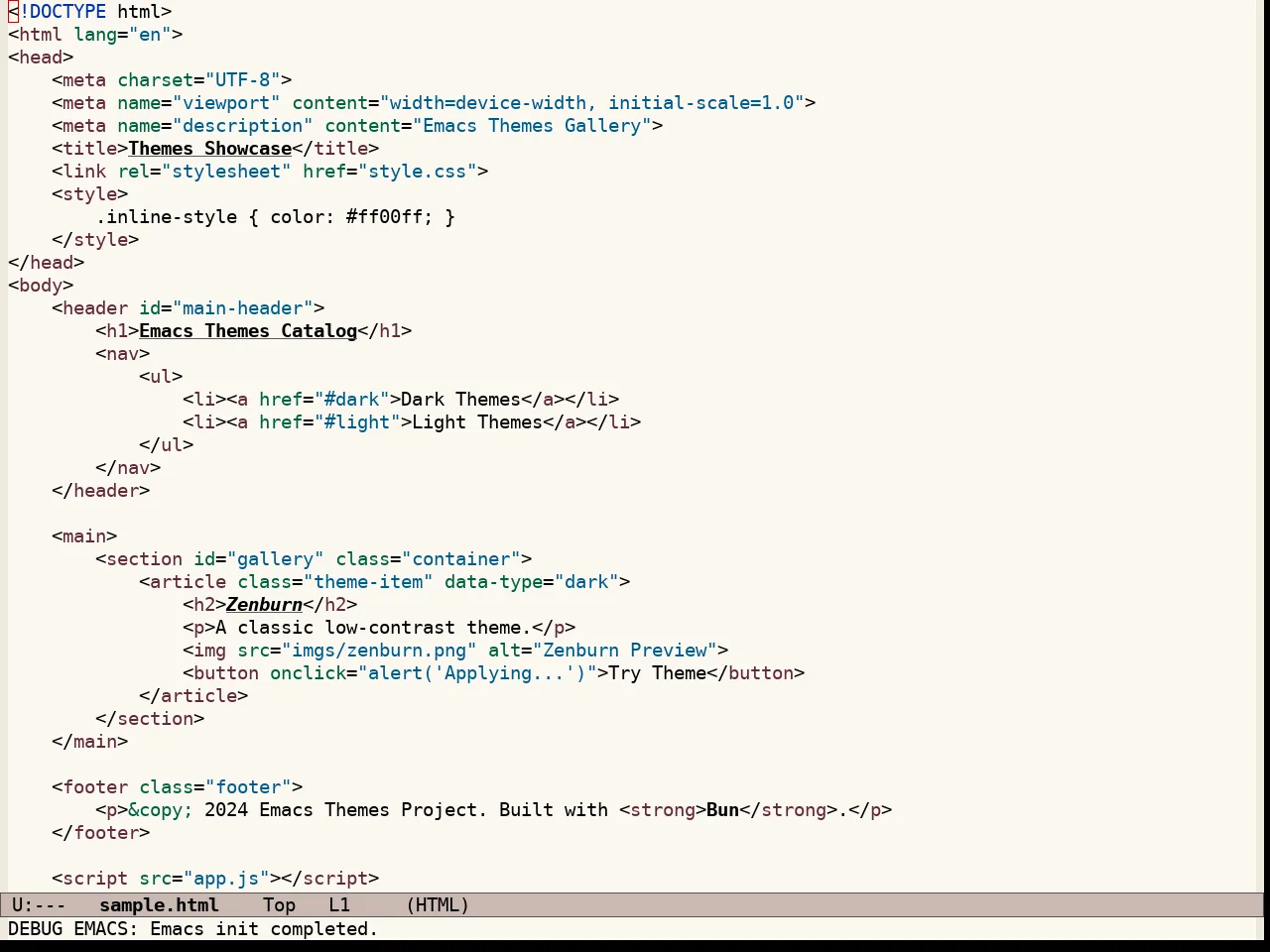 Modus Operandi Tinted Theme in html-mode