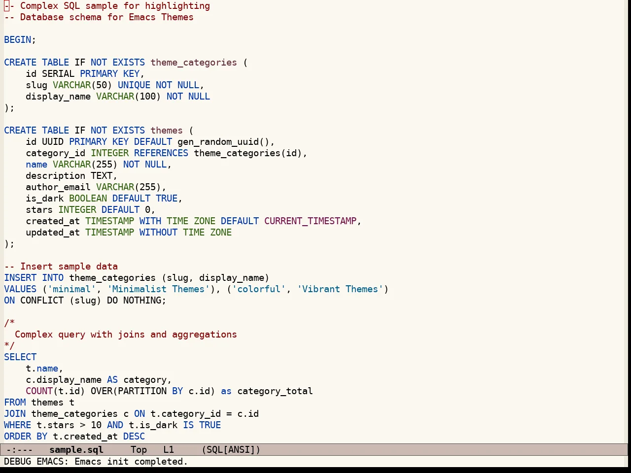Modus Operandi Tinted Theme in sql-mode