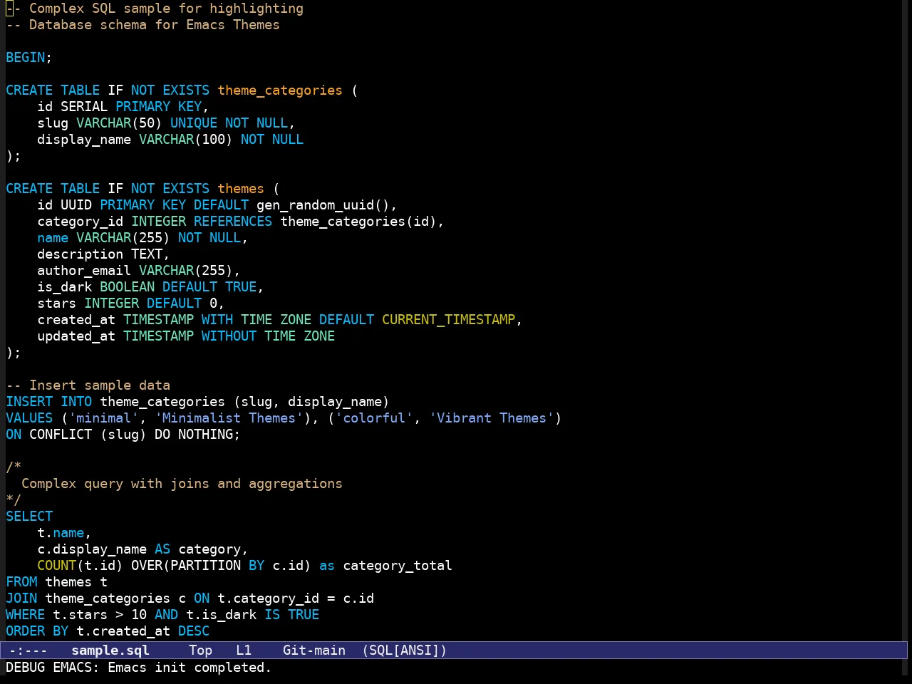 Modus Vivendi Deuteranopia Theme in sql-mode