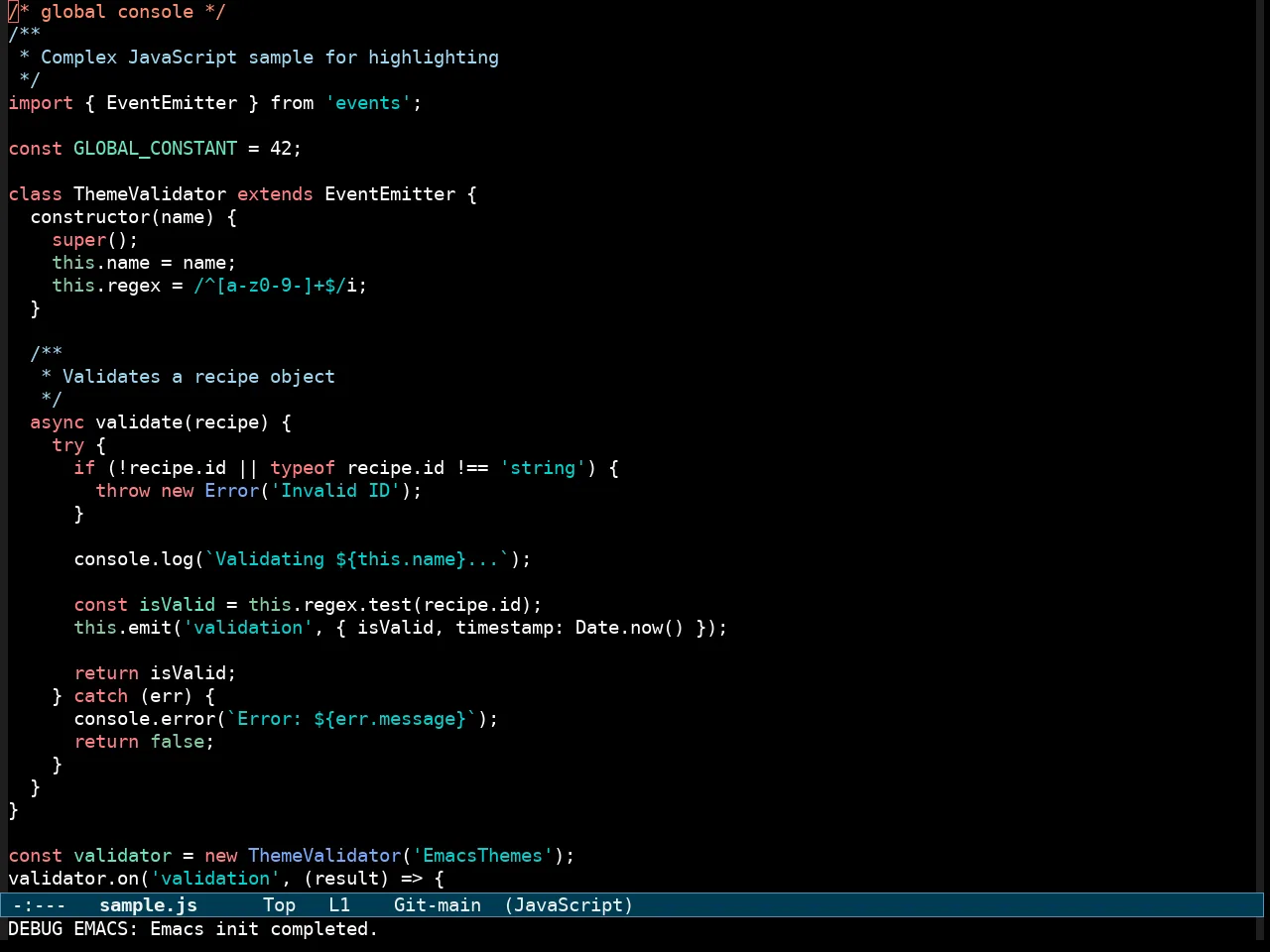 Modus Vivendi Tritanopia Theme in javascript-mode