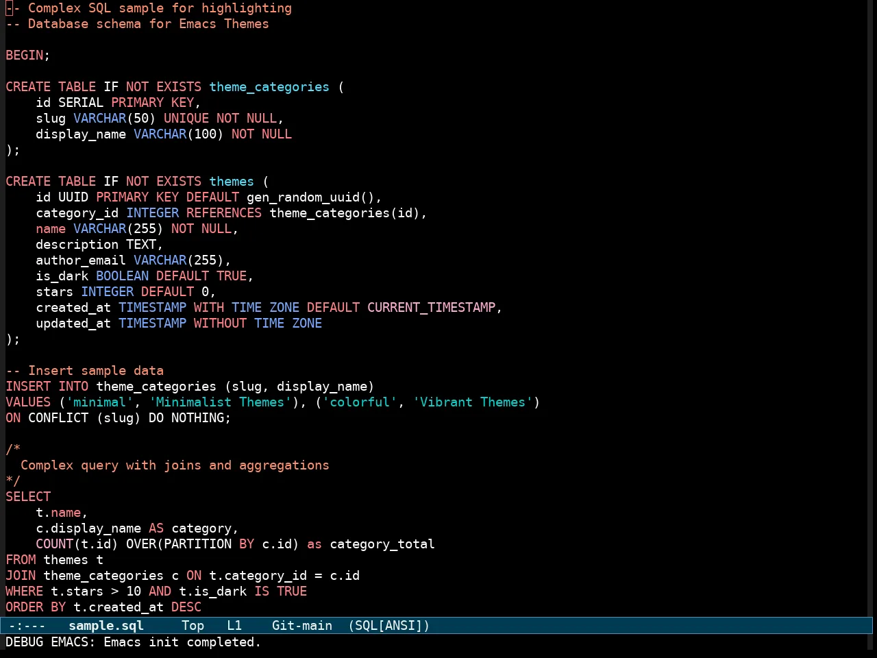 Modus Vivendi Tritanopia Theme in sql-mode