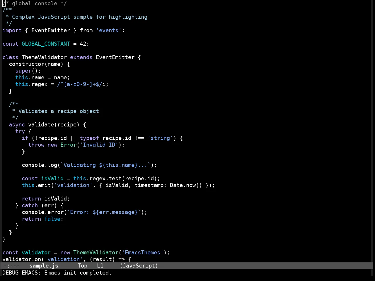 Modus Vivendi Theme in javascript-mode