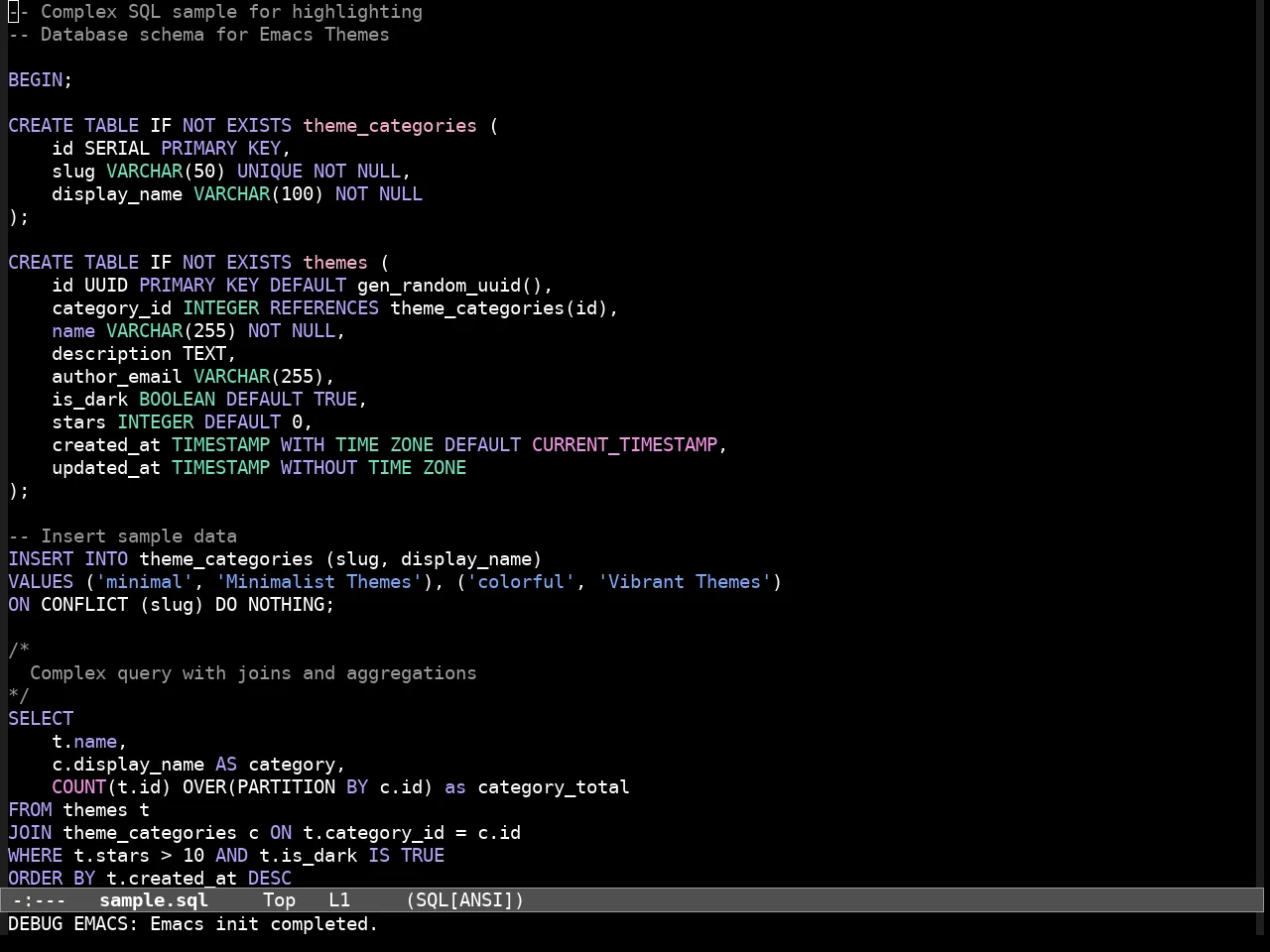 Modus Vivendi Theme in sql-mode