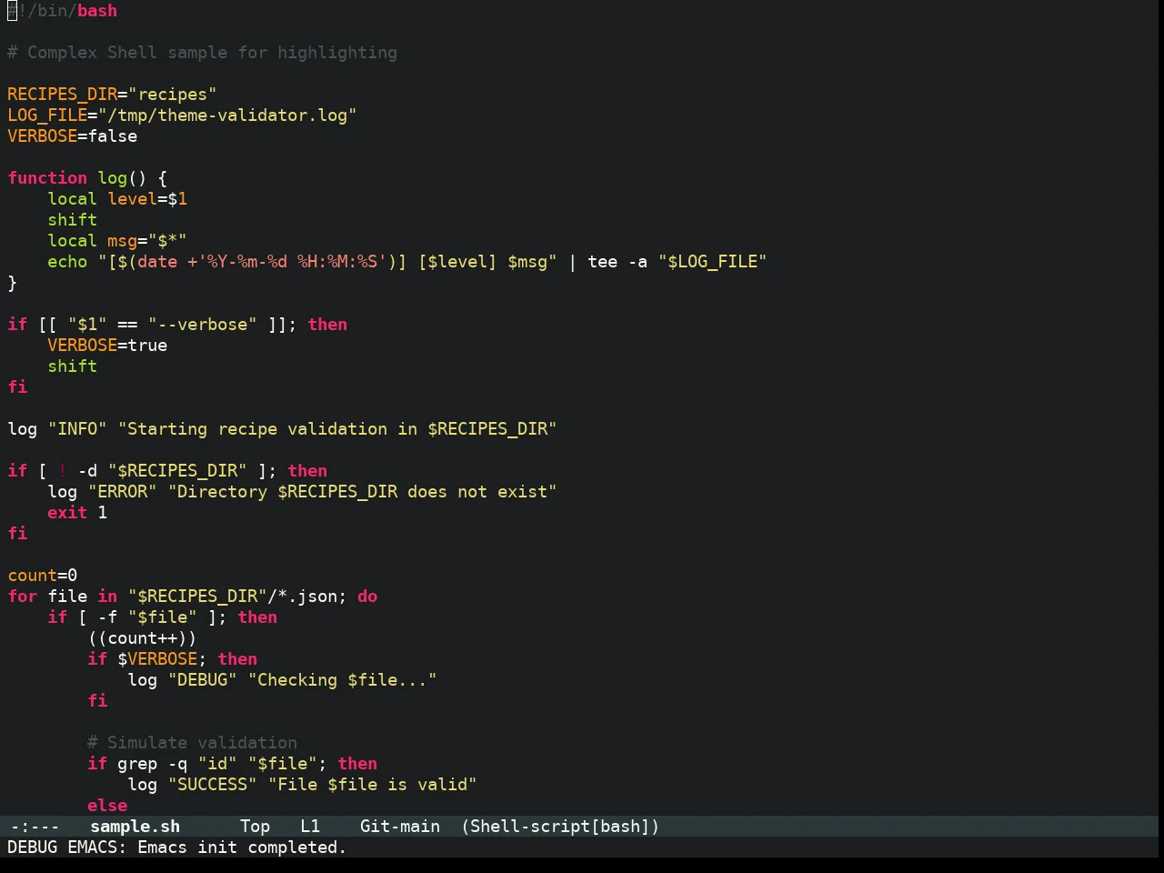 Molokai Theme in sh-mode