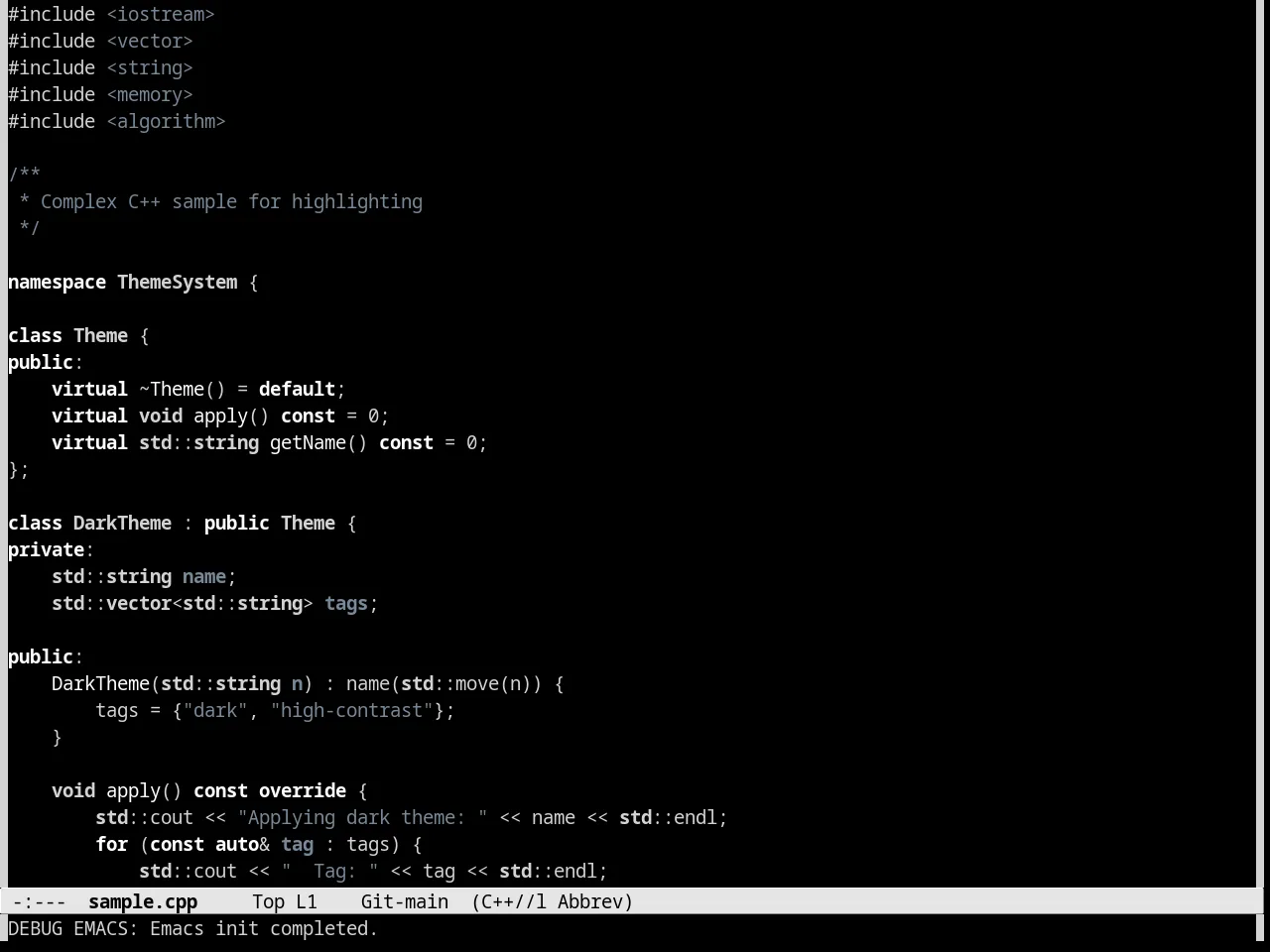 Monochrome Theme in c++-mode