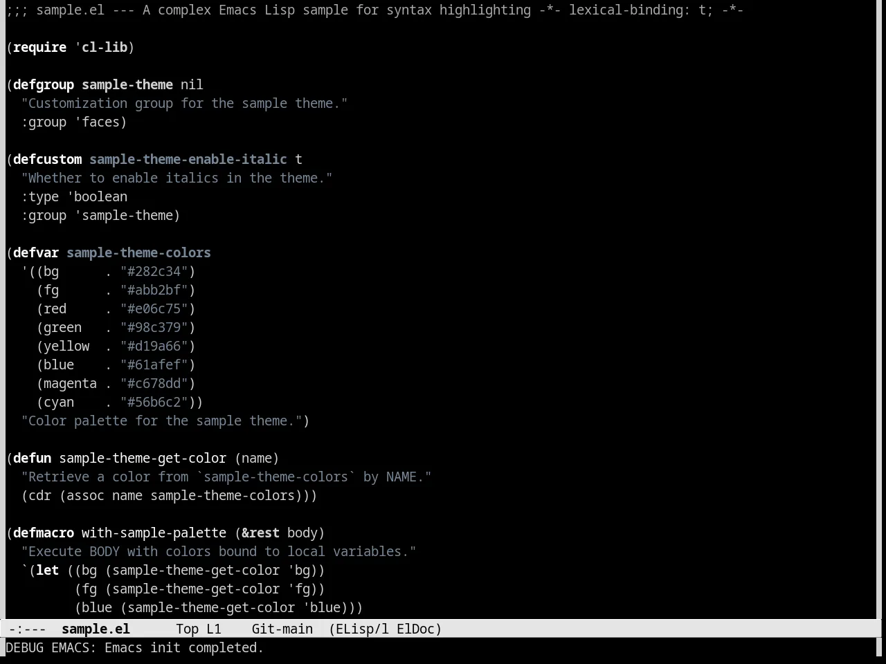 Monochrome Theme in emacs-lisp-mode