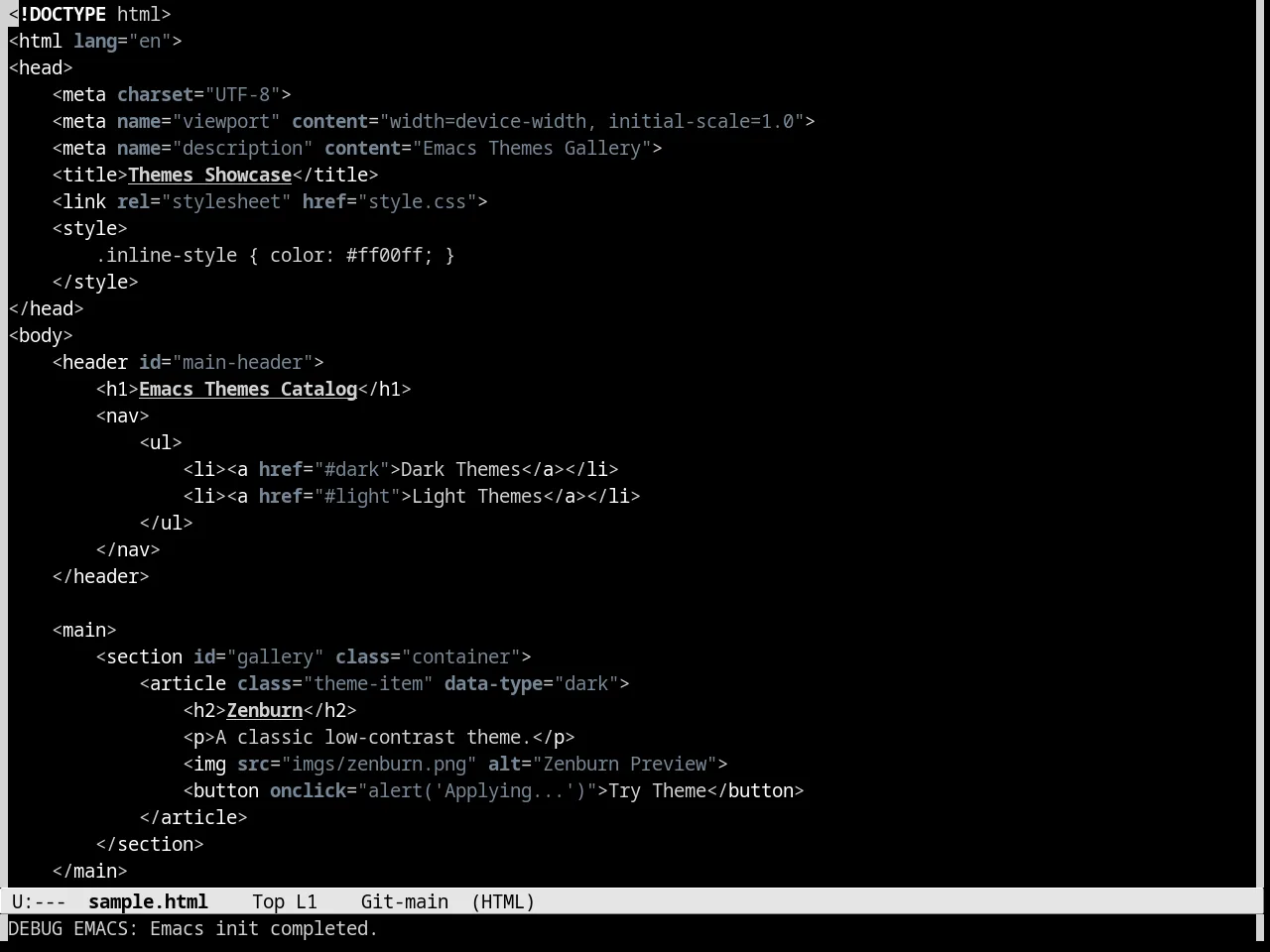 Monochrome Theme in html-mode