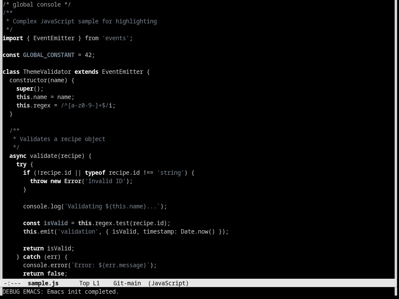 Monochrome Theme in javascript-mode