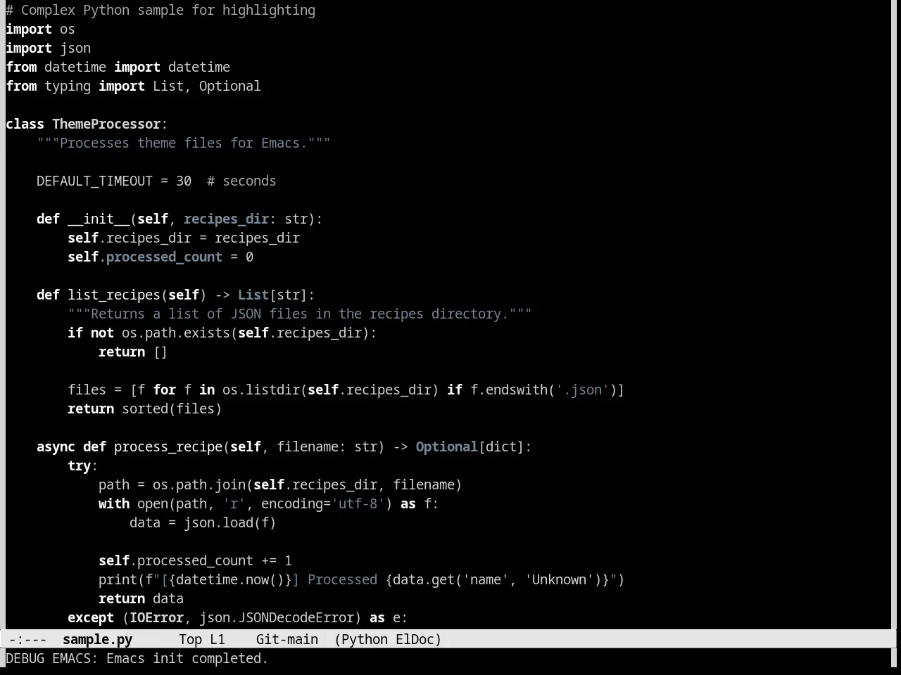Monochrome Theme in python-mode