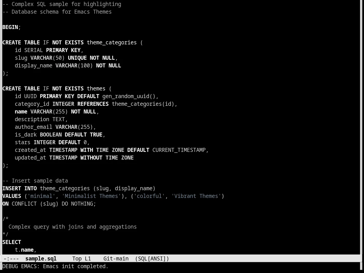 Monochrome Theme in sql-mode