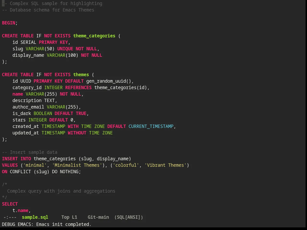 Monokai Alt Theme in sql-mode