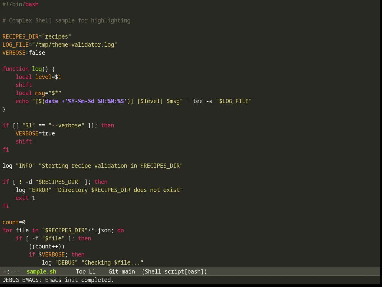 Monokai Theme in sh-mode