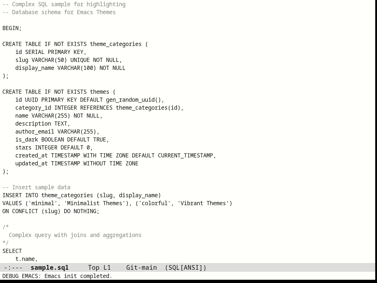 Monotropic Theme in sql-mode