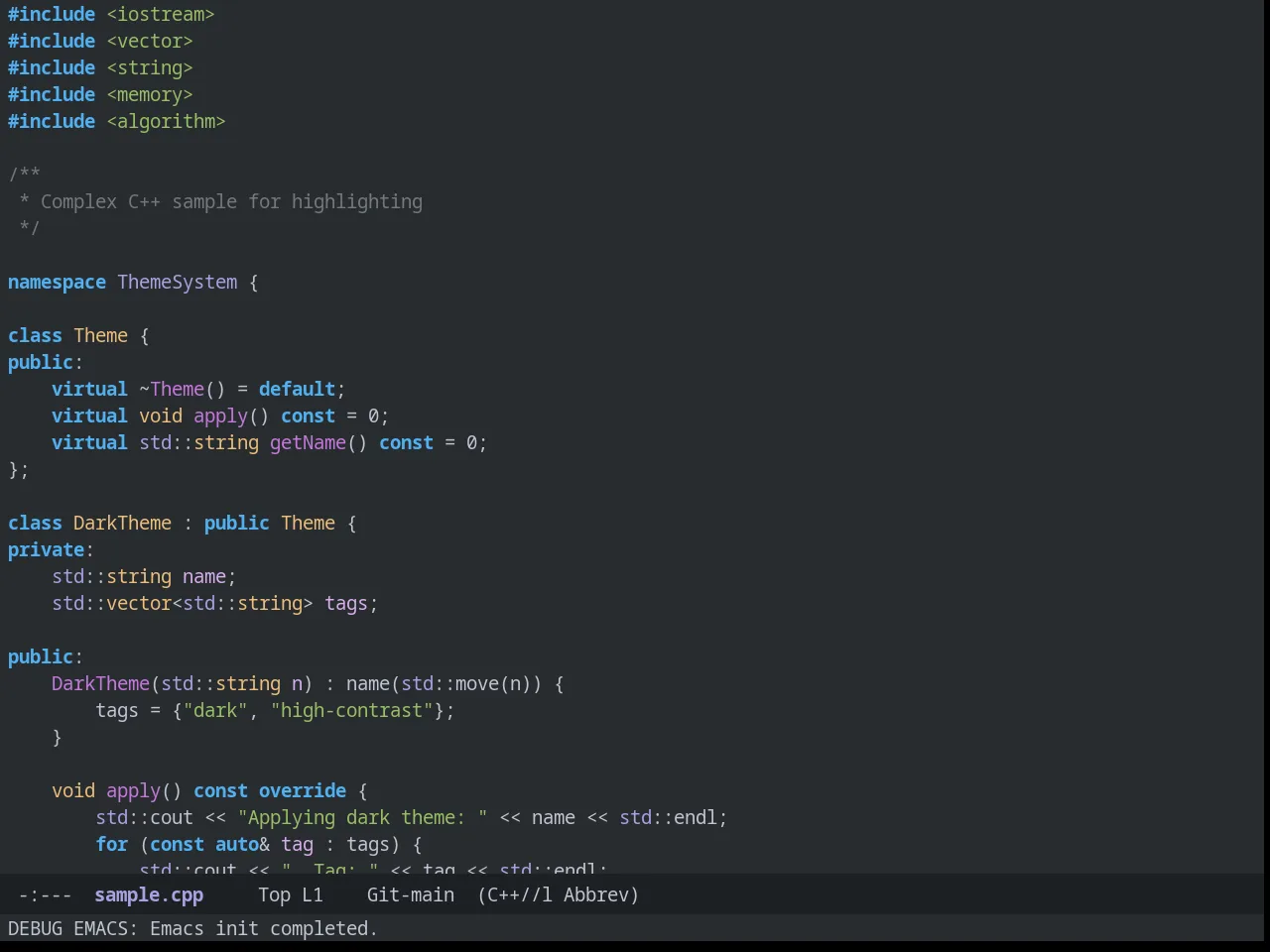 Mood One Theme in c++-mode