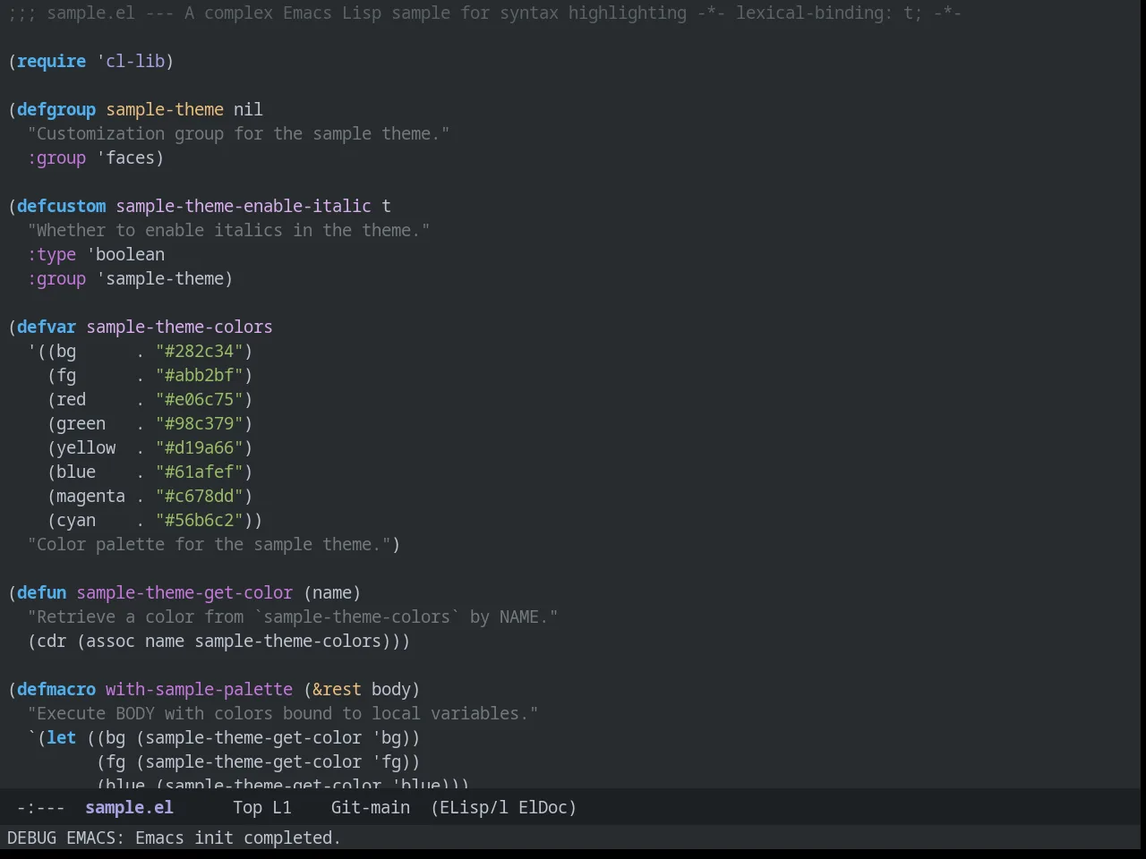Mood One Theme in emacs-lisp-mode