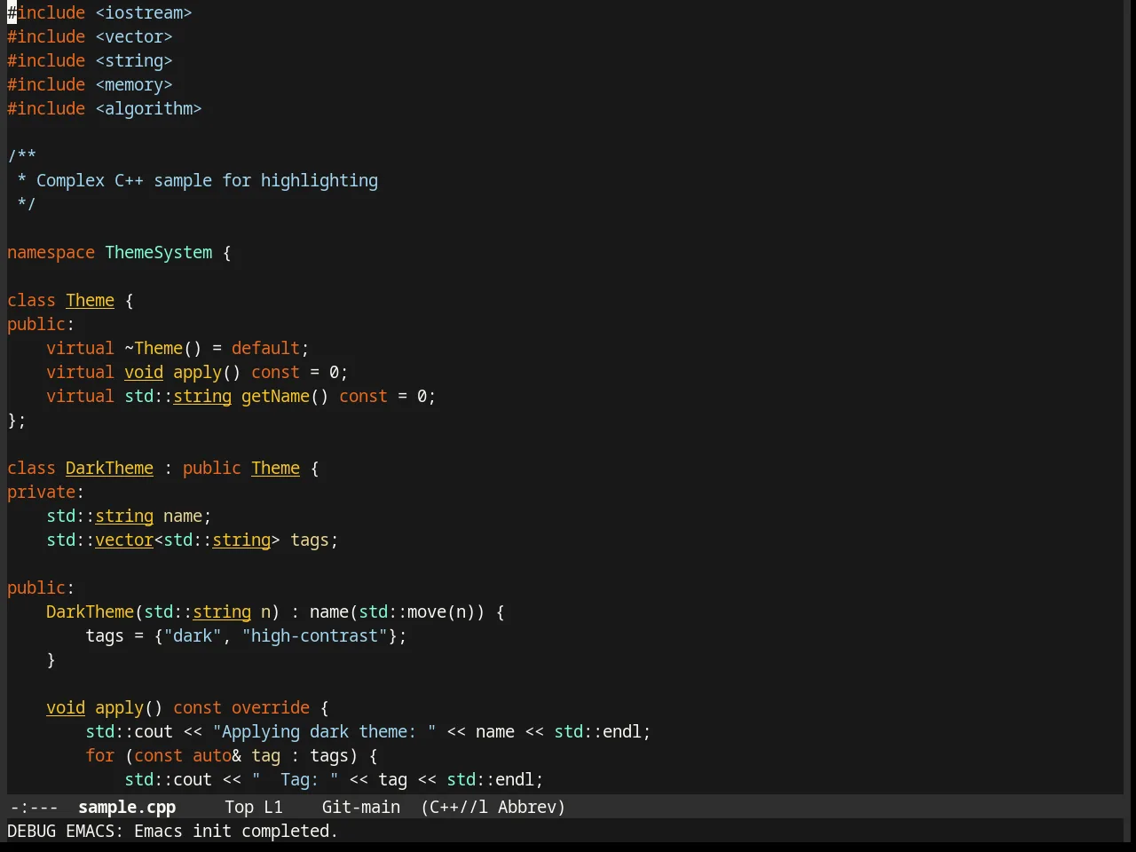 Mustard Theme in c++-mode