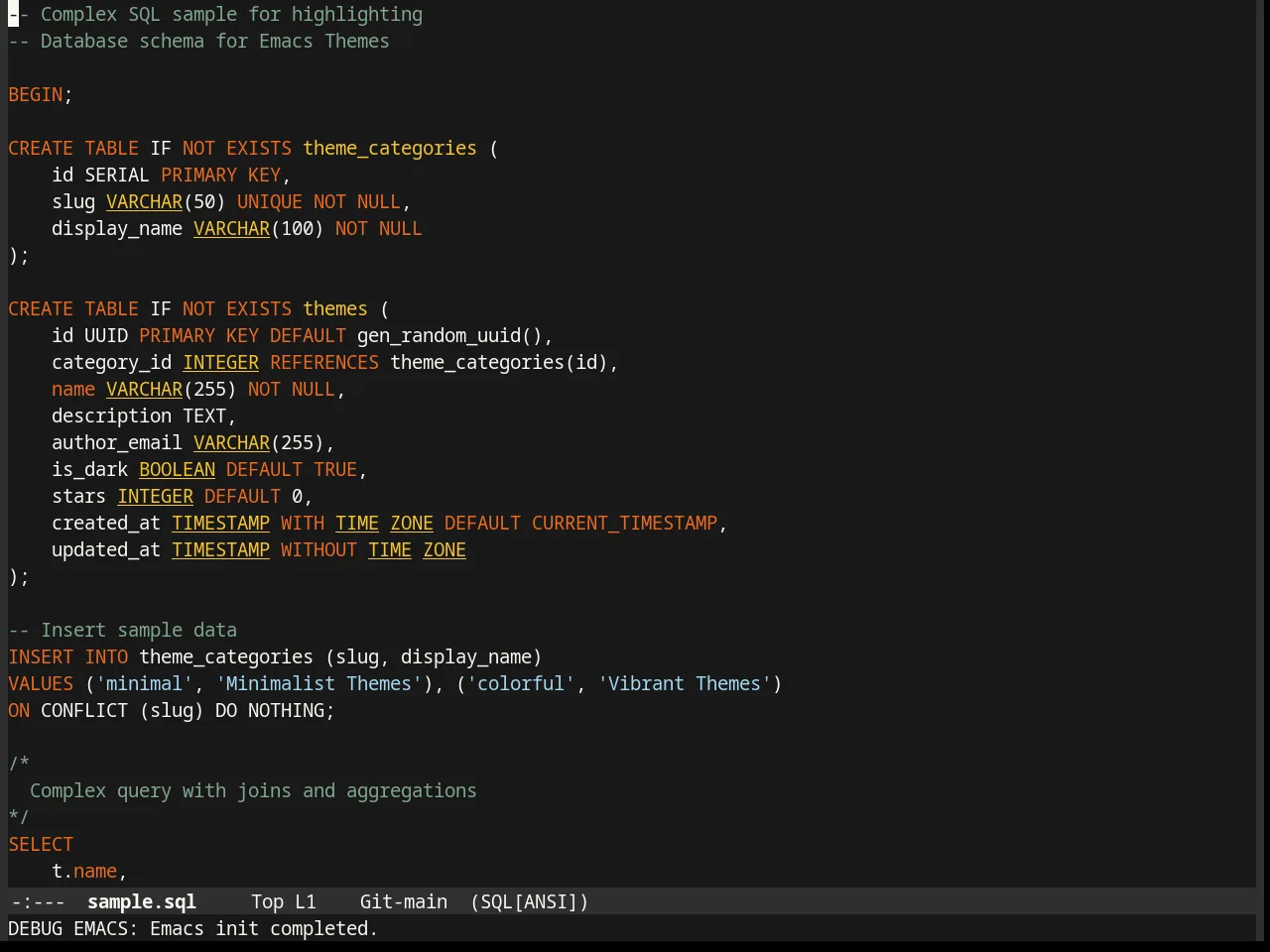 Mustard Theme in sql-mode