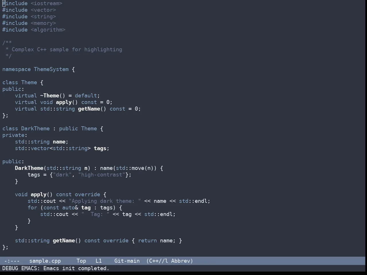 Nano Dark Theme in c++-mode
